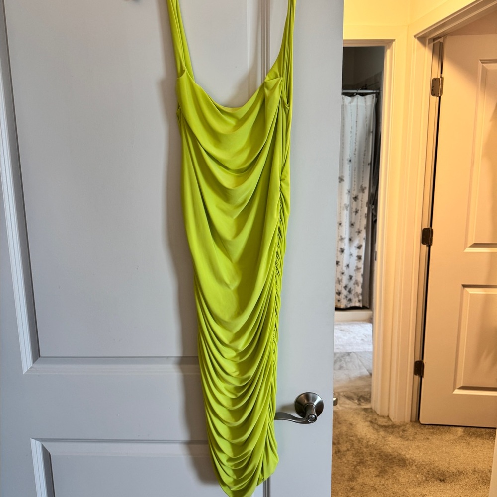 Lime Green Draped Women's Dress